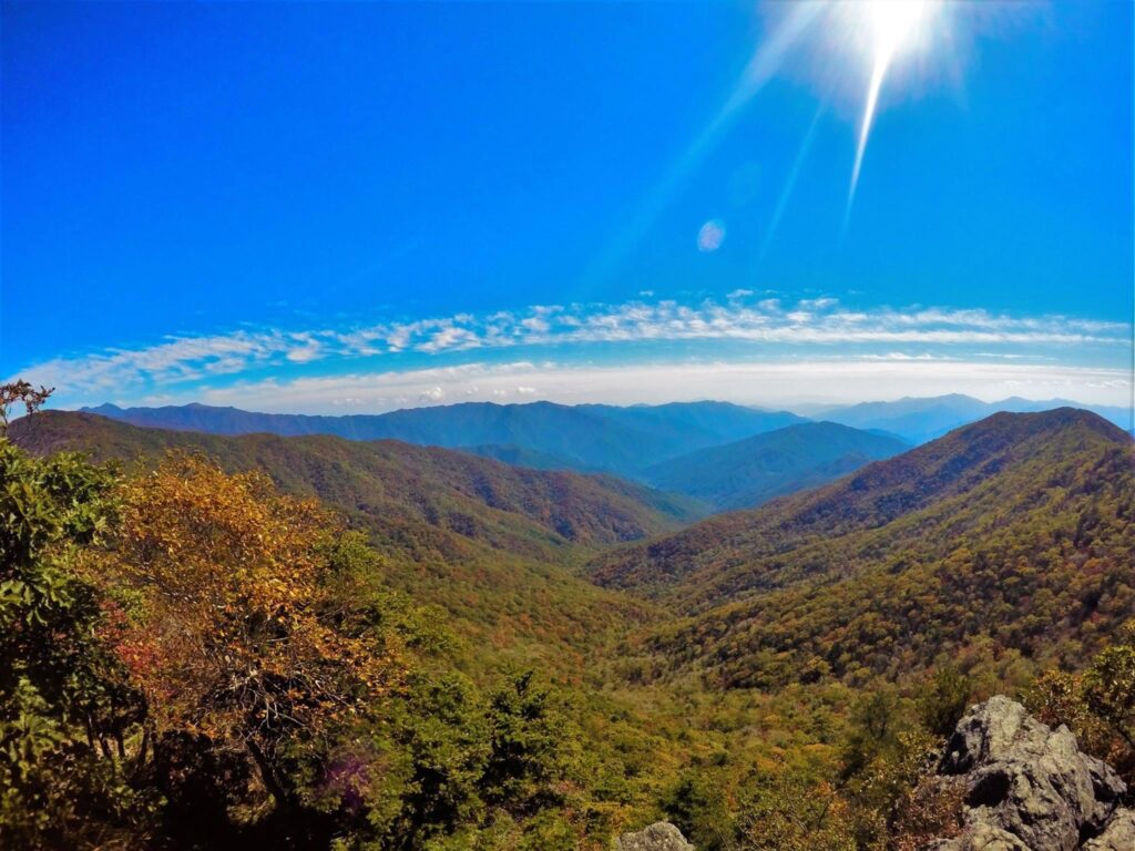 A mountaintop vista in Jirisan National Park, South Korea along the Baekdu-Daegan.